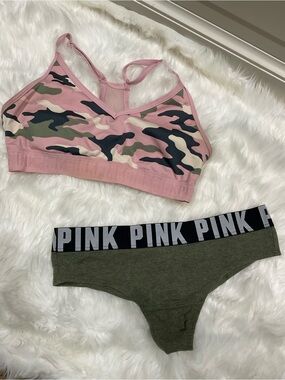 Y2K PINK Victoria's Secret Pink Camo Bralette with Olive Thong